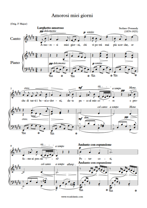 S. Donaudy : Amorosi miei giorni (E Key) PDF Sheet music