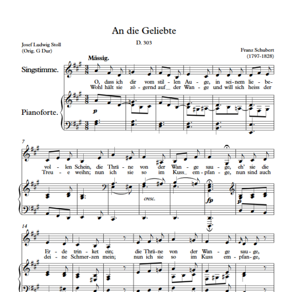 F. Schubert : An die Geliebte (A Key, Low) PDF Sheet music