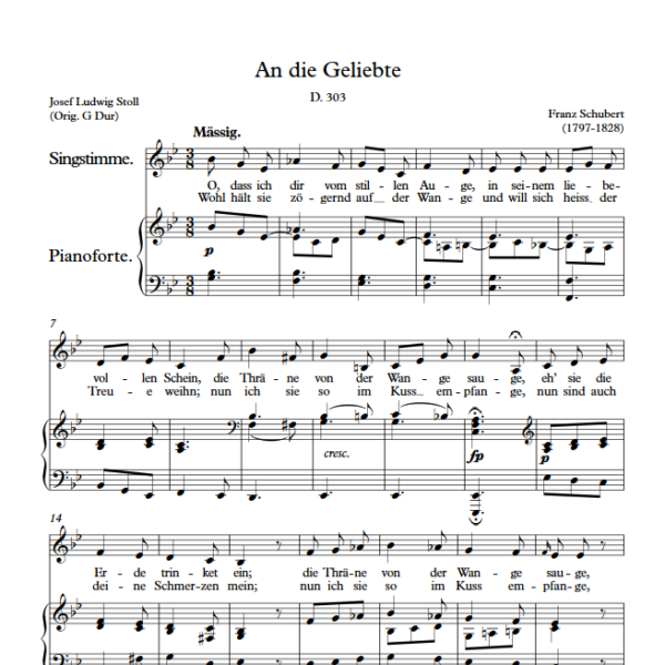 F. Schubert : An die Geliebte (Bb Key) PDF Sheet music