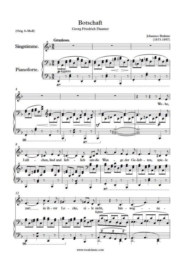 J. Brahms : Botschaft (D minor Key) PDF Sheet music