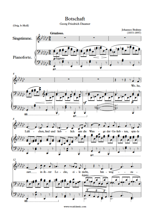 J. Brahms : Botschaft (Eb minor Key) PDF Sheet music