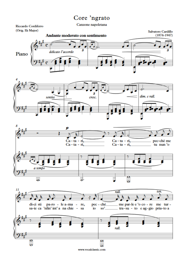 S. Cardillo : Core ’ngrato (A Key) PDF Sheet music