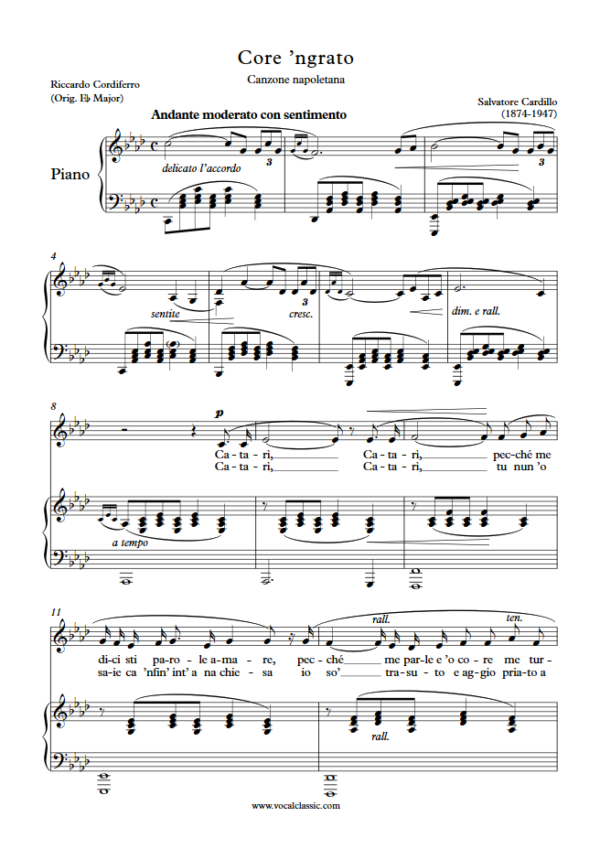 S. Cardillo : Core ’ngrato (Ab Key) PDF Sheet music