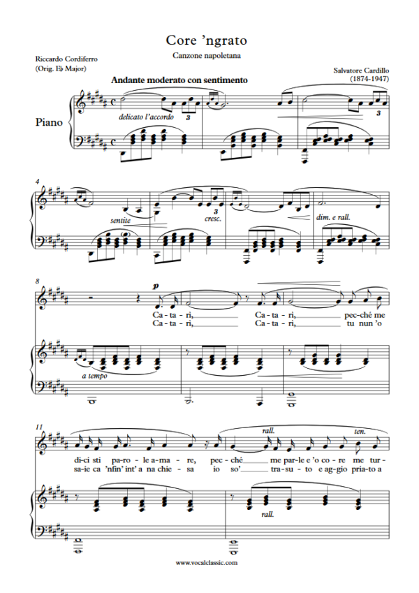 S. Cardillo : Core ’ngrato (B Key) PDF Sheet music