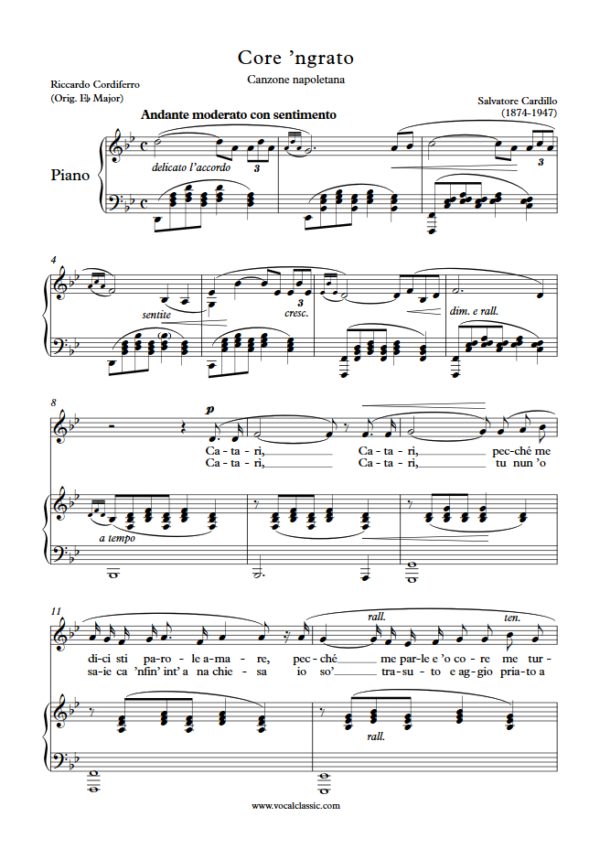 S. Cardillo : Core ’ngrato (Bb Key) PDF Sheet music