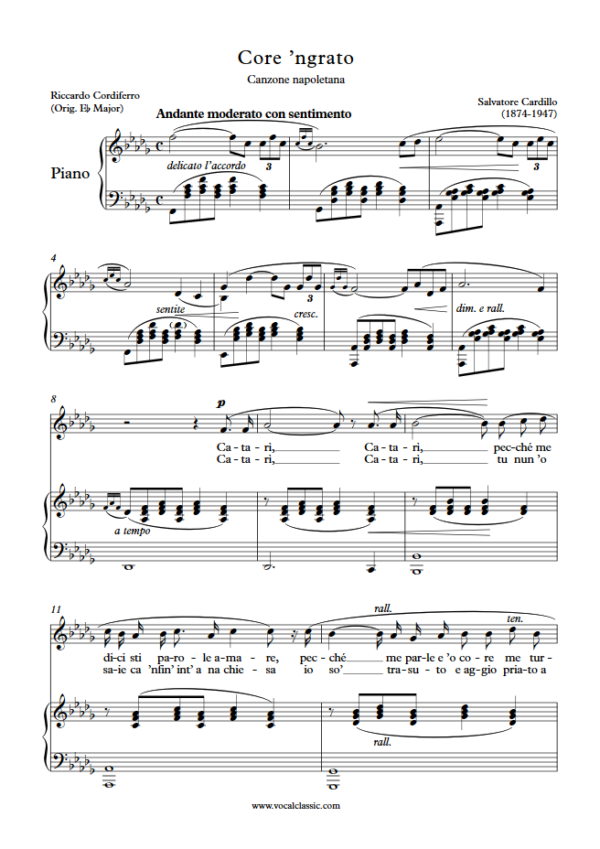 S. Cardillo : Core ’ngrato (Db Key) PDF Sheet music