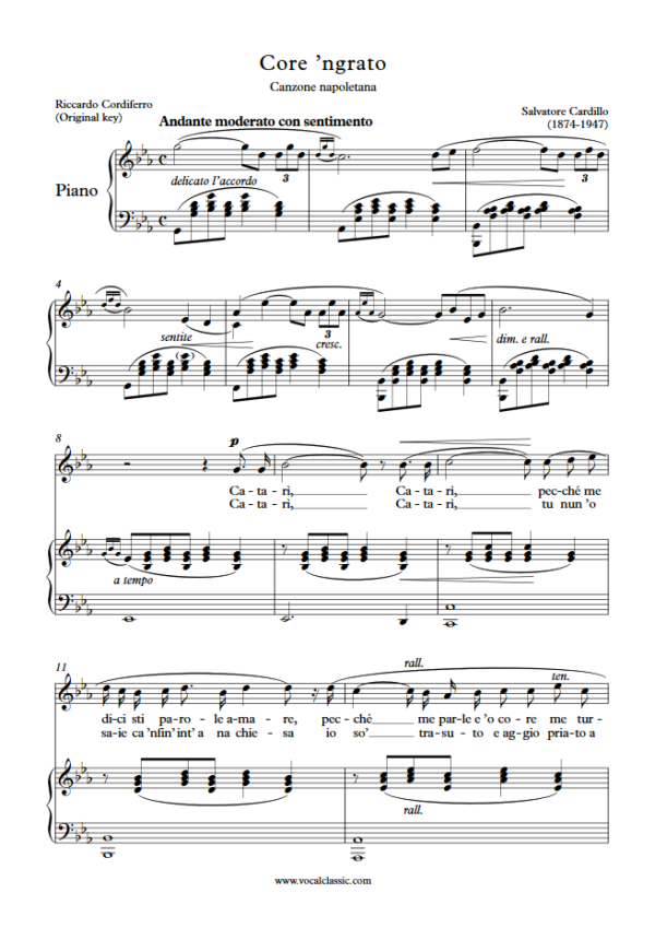 S. Cardillo : Core ’ngrato (Eb Key, Original) PDF Sheet music