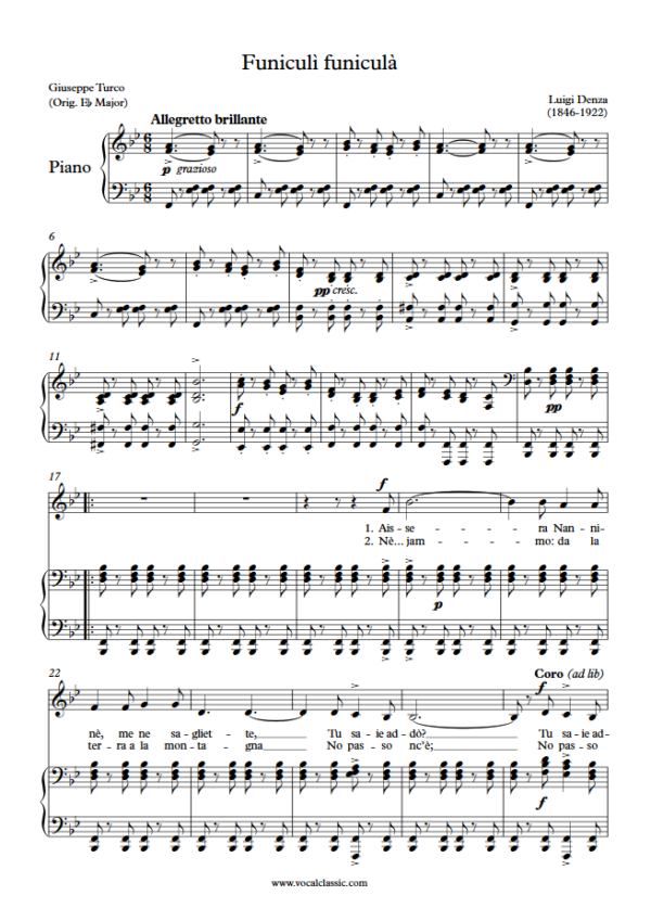 L. Denza : Funiculì funiculà (Bb Key) PDF Sheet music