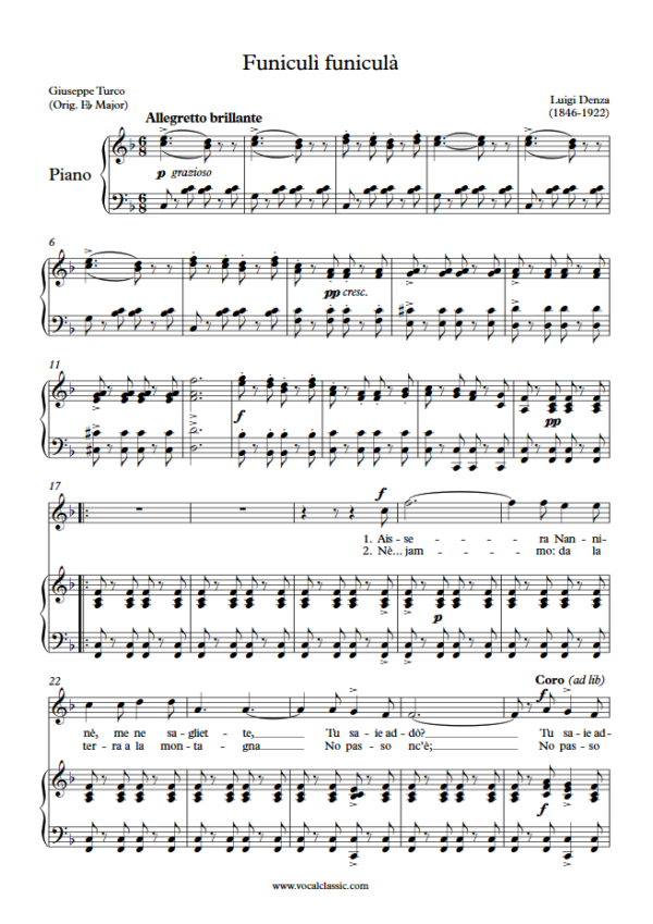 L. Denza : Funiculì funiculà (F Key) PDF Sheet music