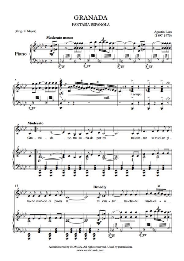 A. Lara : Granada (Ab Key) PDF Sheet music