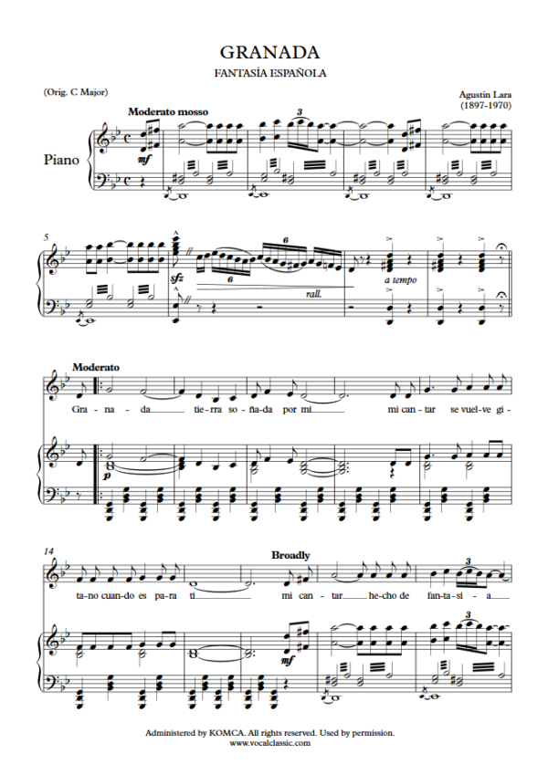 A. Lara : Granada (Bb Key) PDF Sheet music