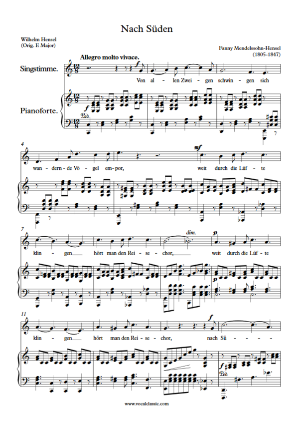 F. Hansel : Nach Süden (C Key) PDF Sheet music