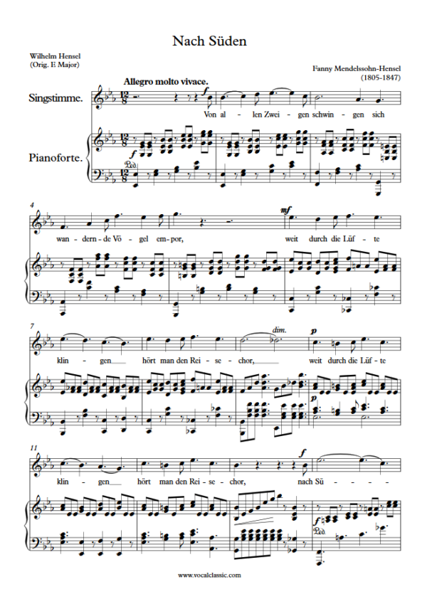 F. Hansel : Nach Süden (Eb Key) PDF Sheet music