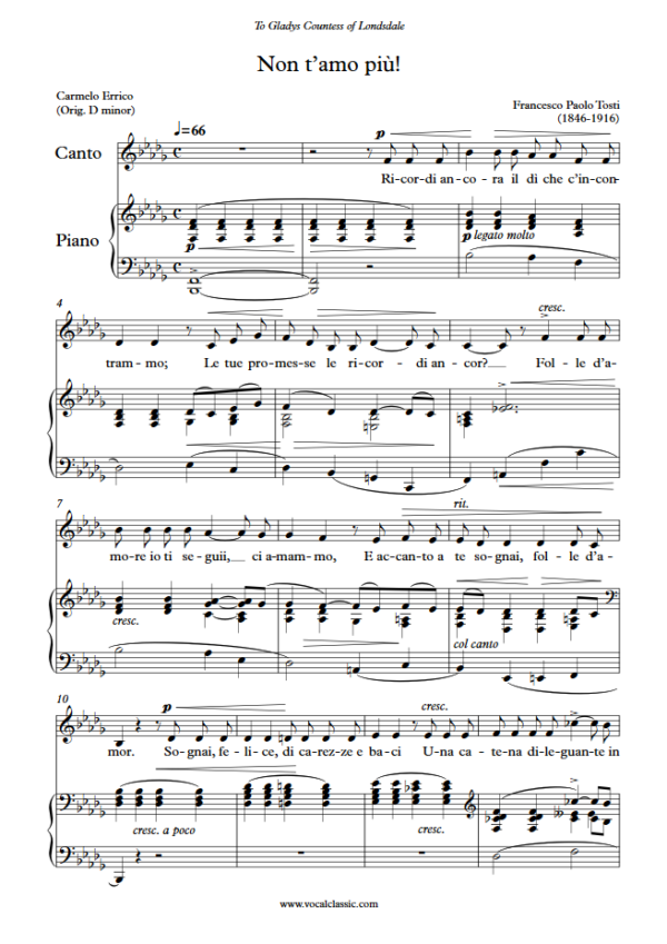 F. P. Tosti : Non t’amo più (Bb minor Key) PDF Sheet music