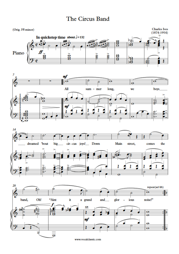 C. Ives : The Circus Band (A minor Key) PDF Sheet music