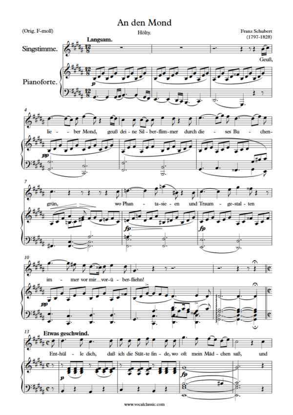 F. Schubert : An den Mond (G sharp minor Key) PDF Sheet music