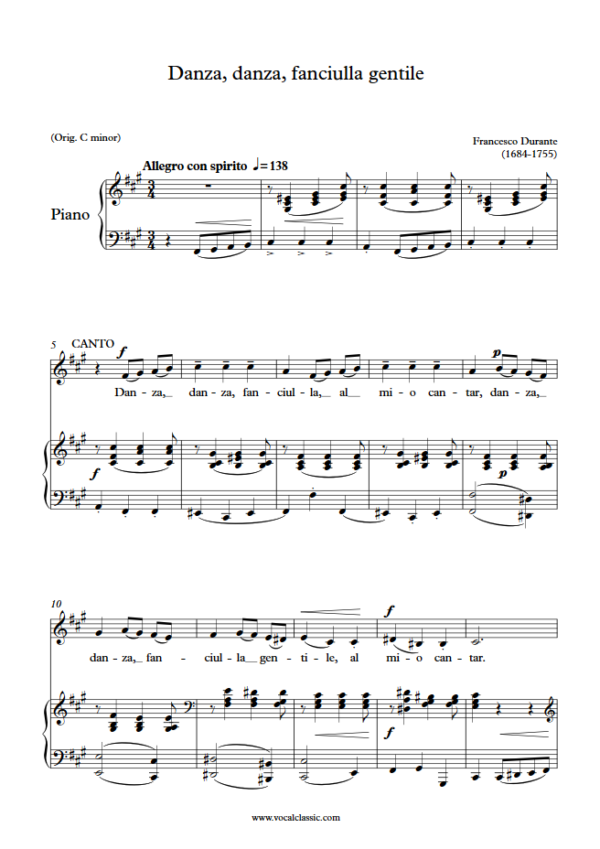 F. Durante : Danza, danza, fanciulla gentile (F sharp minor Key) PDF Sheet music