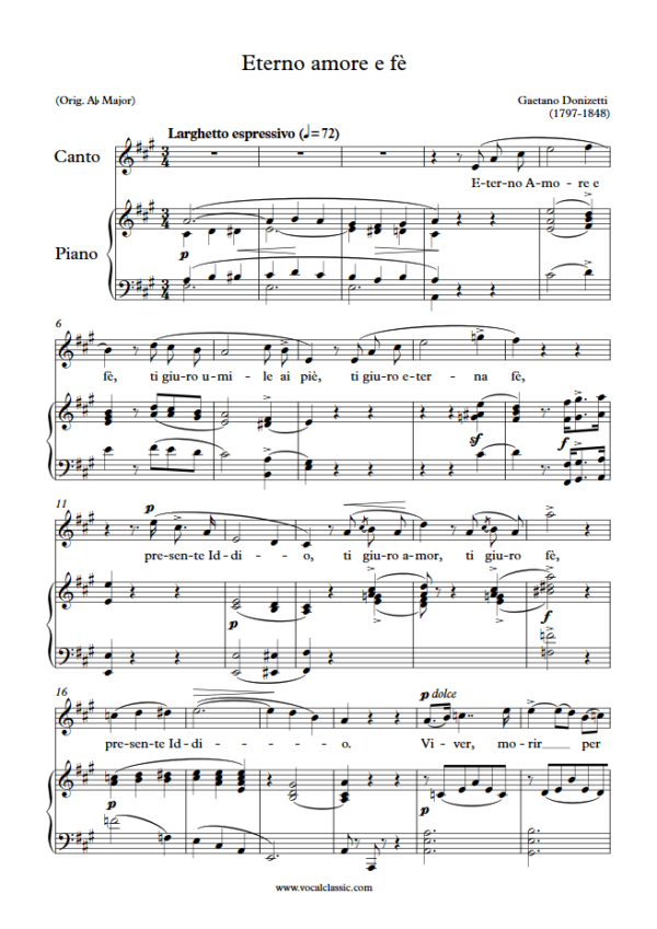 G. Donizetti : Eterno amore e fè (A Key) PDF Sheet music