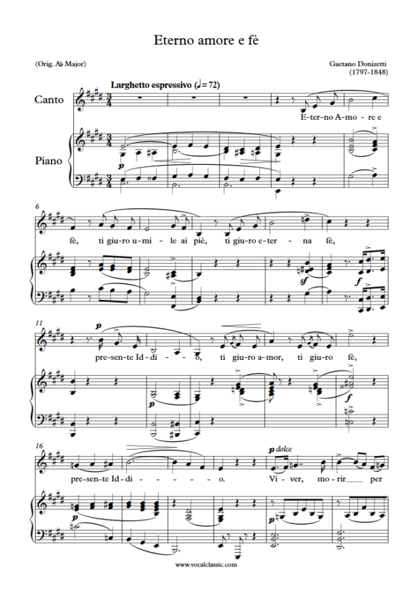 G. Donizetti : Eterno amore e fè (E Key) PDF Sheet music