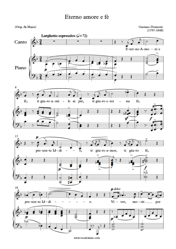 G. Donizetti : Eterno amore e fè (F Key) PDF Sheet music