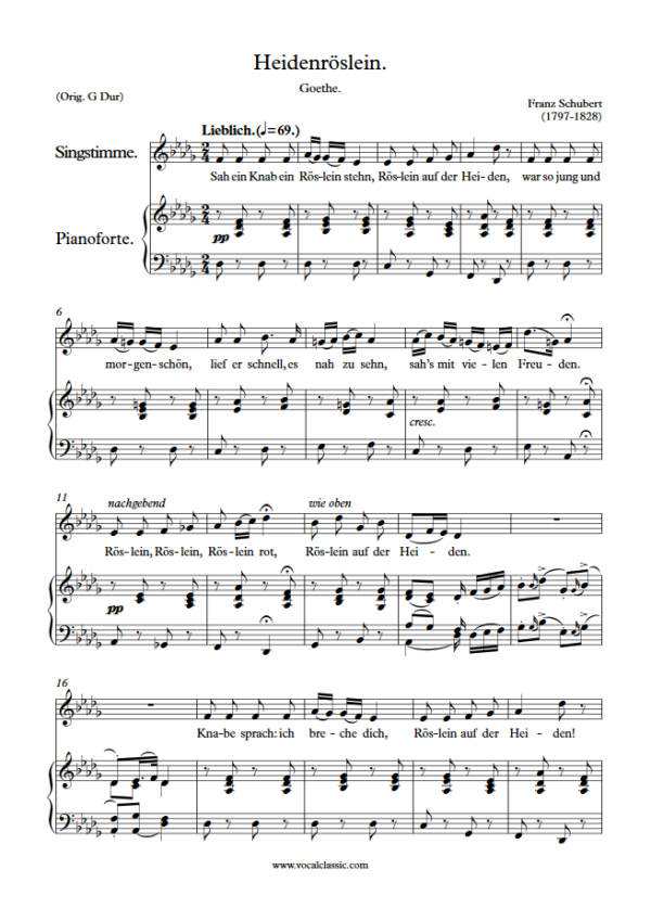 F. Schubert : Heidenröslein (Db Key) PDF Sheet music