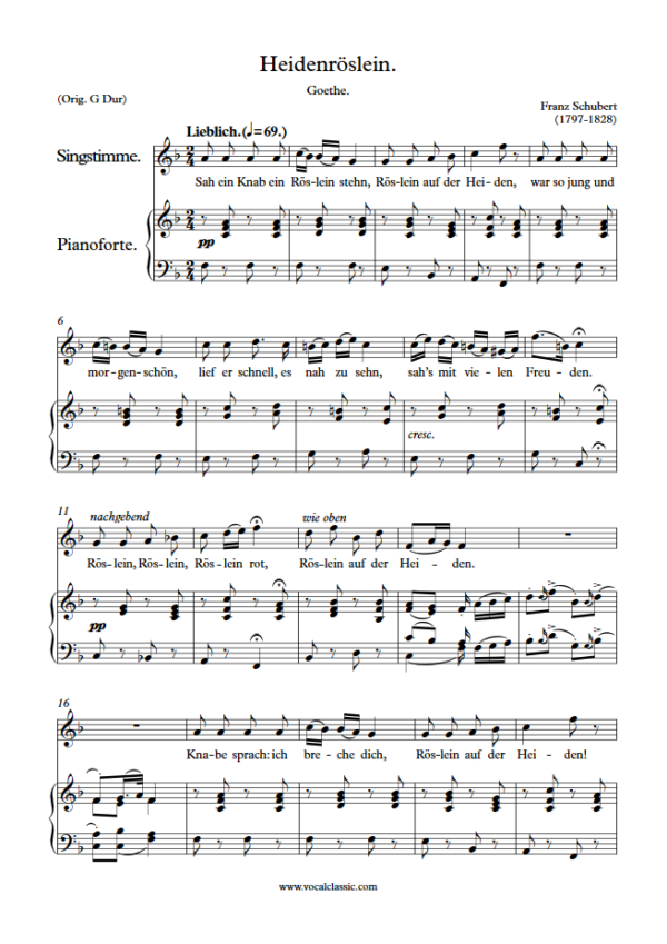 F. Schubert : Heidenröslein (F Key) PDF Sheet music