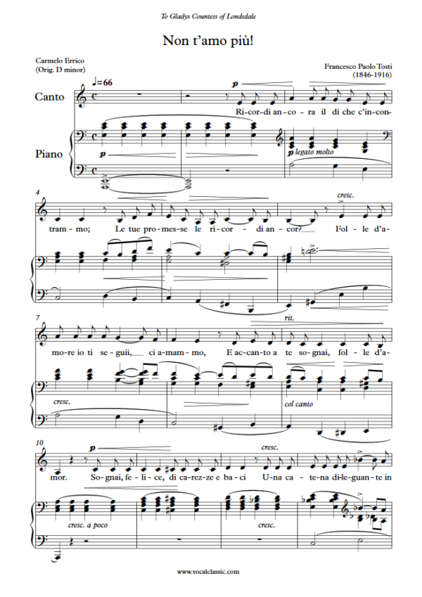 F. P. Tosti : Non t’amo più (A minor Key) PDF Sheet music