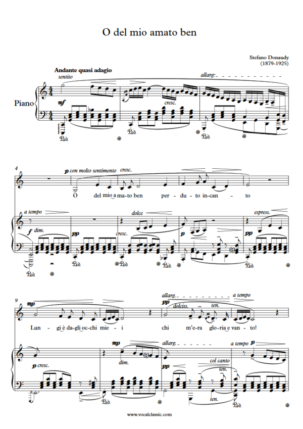 S. Donaudy : O del mio amato ben (C Key) PDF Sheet music