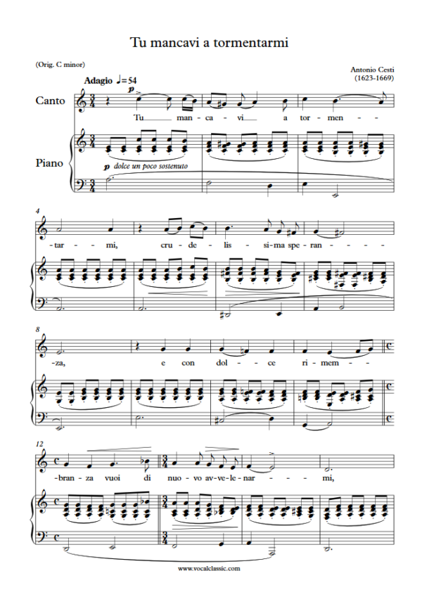 A. Cesti : Tu mancavi a tormentarmi (A minor Key) PDF Sheet music