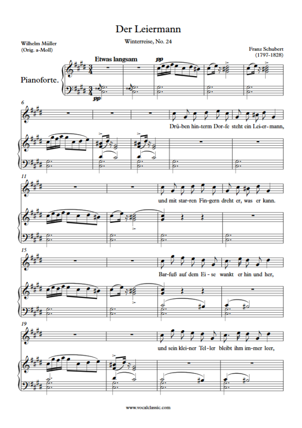 F. Schubert : Der Leiermann (C sharp minor Key) PDF Sheet music