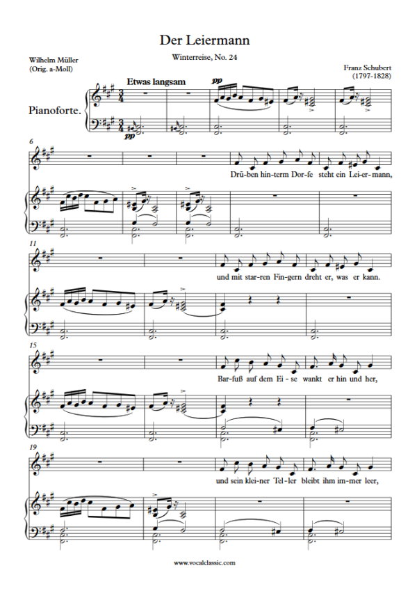 F. Schubert : Der Leiermann (F sharp minor Key) PDF Sheet music