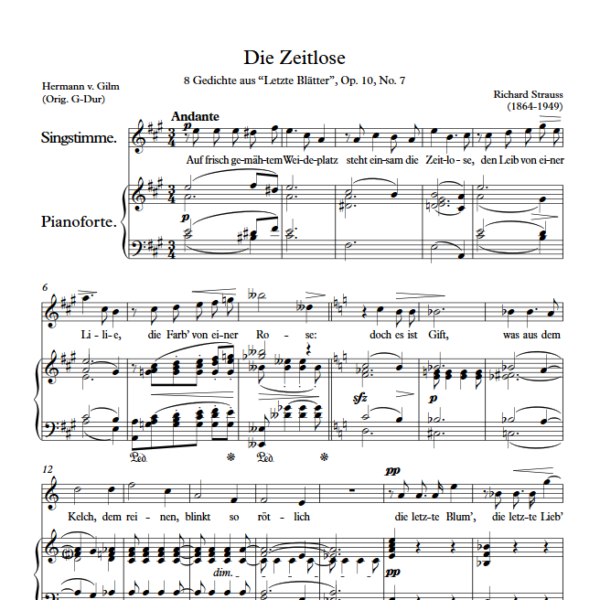 R. Strauss : Die Zeitlose (A Key) PDF Sheet music