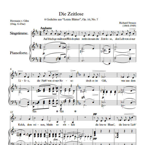 R. Strauss : Die Zeitlose (D Key) PDF Sheet music