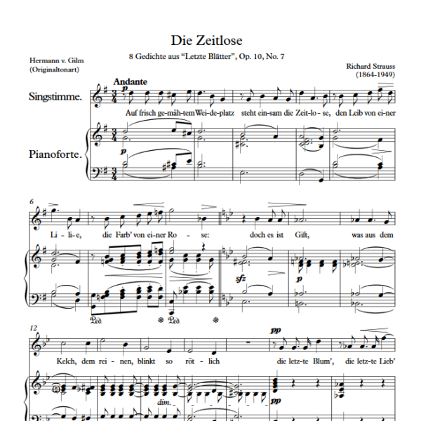 R. Strauss : Die Zeitlose (G Key, Original) PDF Sheet music