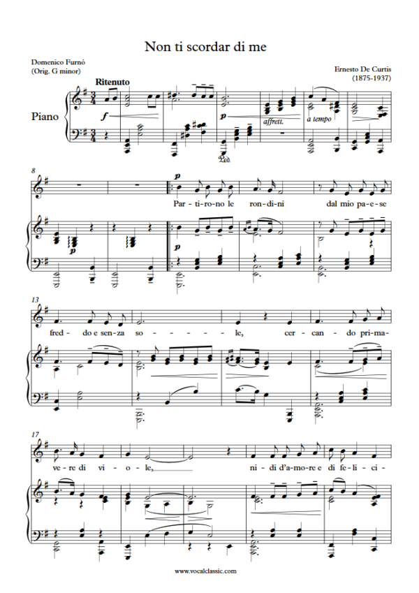 E. de Curtis : Non ti scordar di me (E minor Key) PDF Sheet music