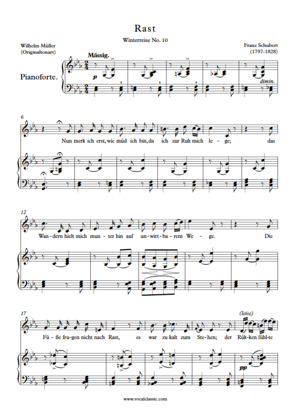 F. Schubert : Rast (C minor Key, Original) PDF Sheet music