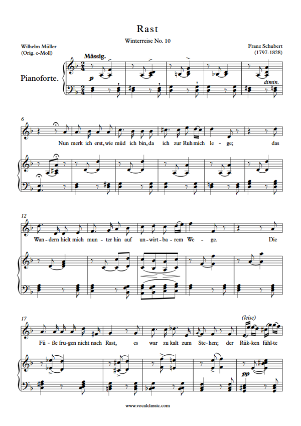 F. Schubert : Rast (D minor Key) PDF Sheet music