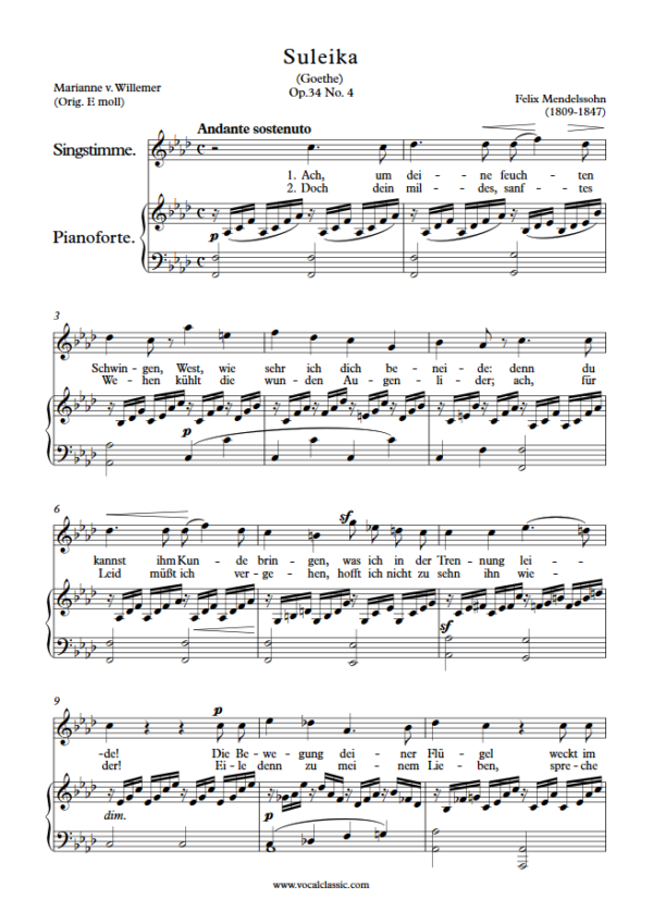 F. Mendelssohn : Suleika (F minor Key) PDF Sheet music