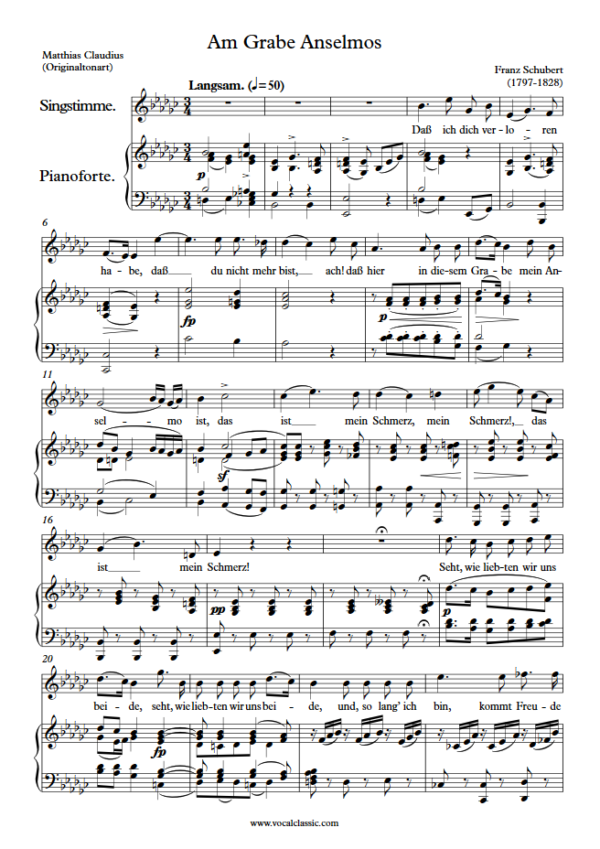 F. Schubert : Am Grabe Anselmos (Eb minor Key, Original) PDF Sheet music