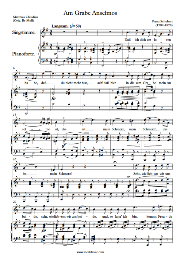 F. Schubert : Am Grabe Anselmos (E minor Key) PDF Sheet music