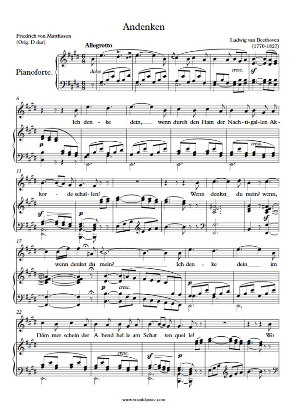 L. v. Beethoven : Andenken (E Key) PDF Sheet music