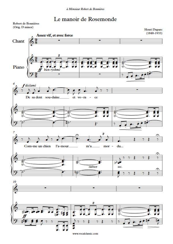 H. Duparc : Le manoir de Rosemonde (A minor Key) PDF Sheet music