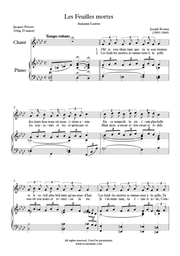 J. Kosma : Les Feuilles mortes (F minor Key) PDF Sheet music