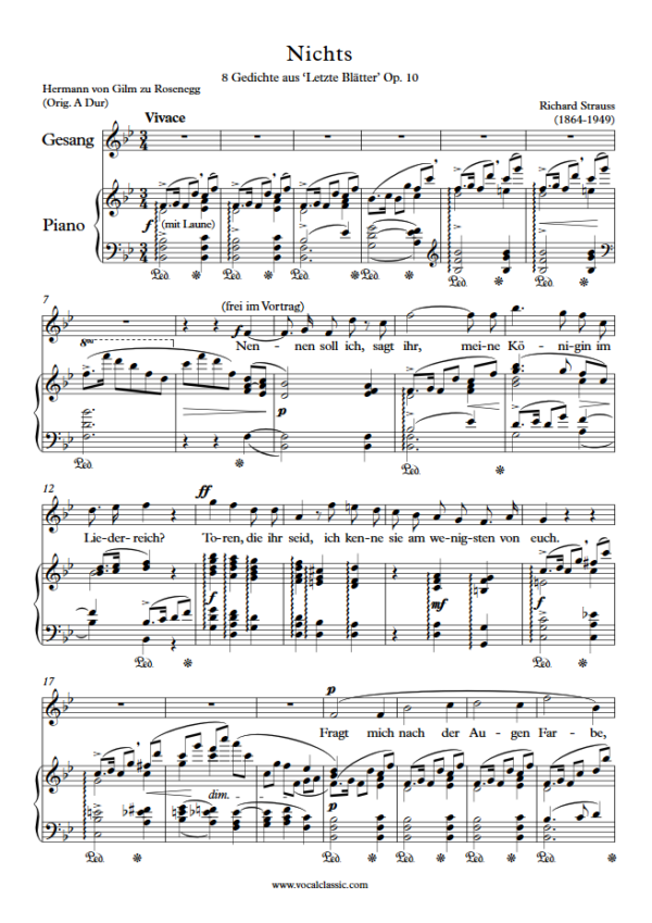 R. Strauss : Nichts (Bb Key) PDF Sheet music