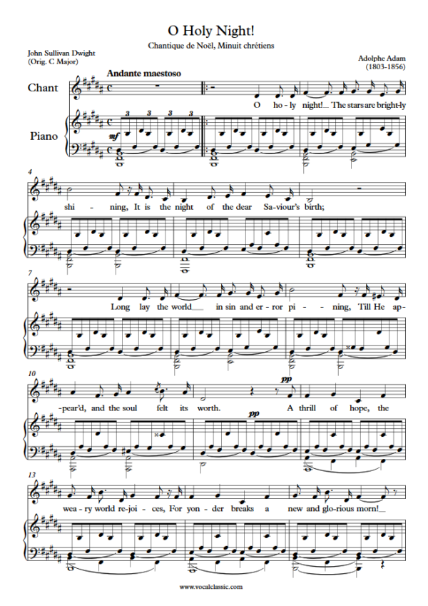 A. Adam : O Holy Night (B Key) PDF Sheet music