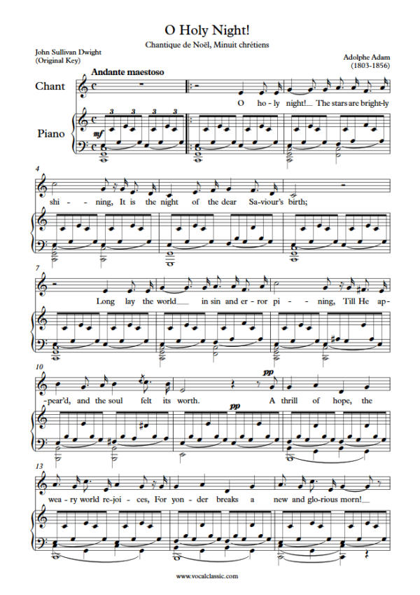 A. Adam : O Holy Night (C Key, Original) PDF Sheet music