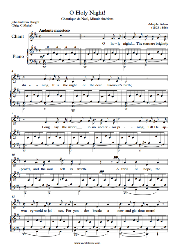 A. Adam : O Holy Night (D Key) PDF Sheet music