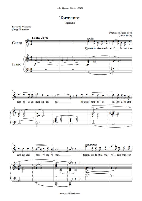 F. P. Tosti : Tormento (A minor Key) PDF Sheet music