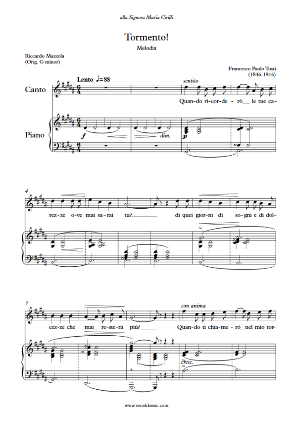 F. P. Tosti : Tormento (G sharp minor Key) PDF Sheet music