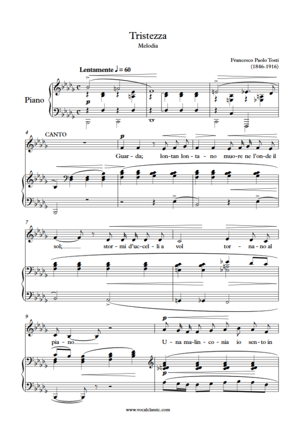 F. P. Tosti : Tristezza (Bb minor Key) PDF Sheet music